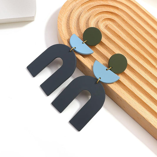 Forest Green, Blue, & Gray Blue Arch Shaped Earrings