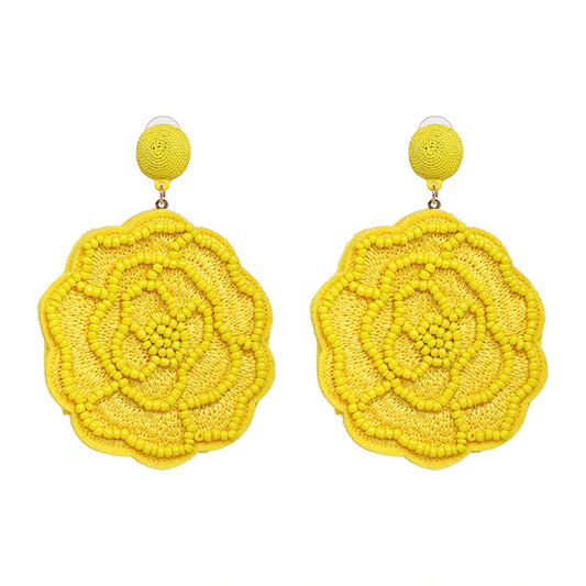 Yellow Beaded Flower Earring