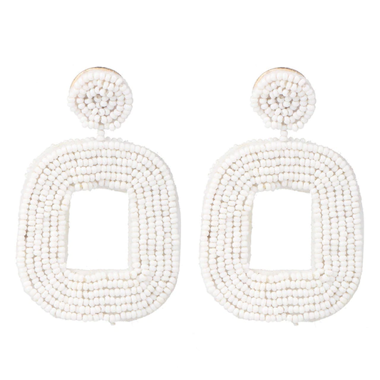 White Beaded Square Earring