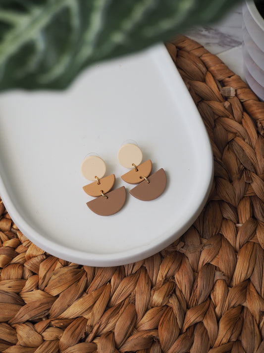 Cream, Tan, & Brown Half Circle Earring