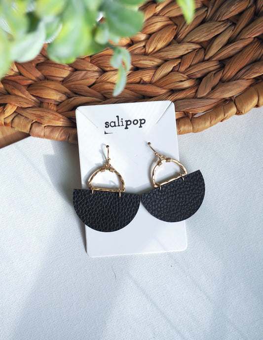 Black Faux Leather Half Circle Earring