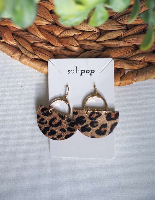 Leopard Faux Leather Half Circle Earring