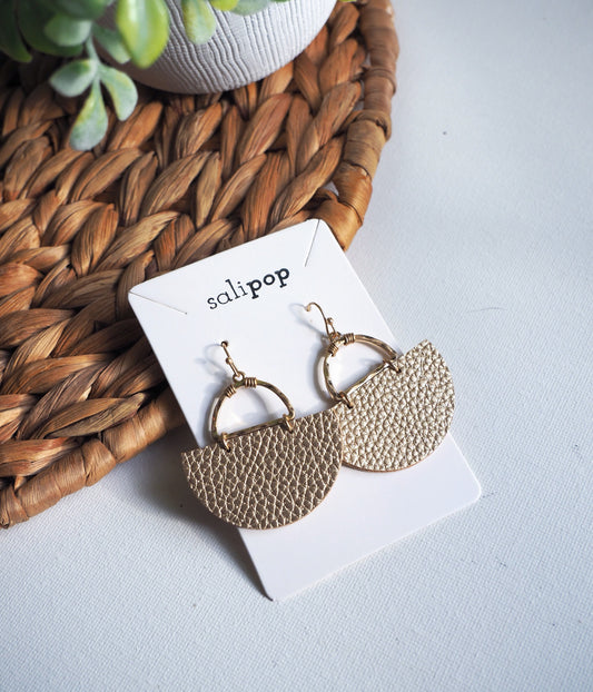 Gold Faux Leather Half Circle Earring