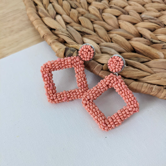 Pink Beaded Diamond Shaped Earring