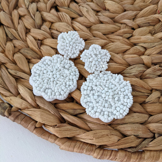 White Beaded Flower Earring