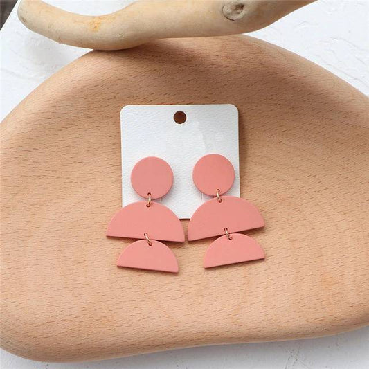 Layered Half-Circle Pink Earring